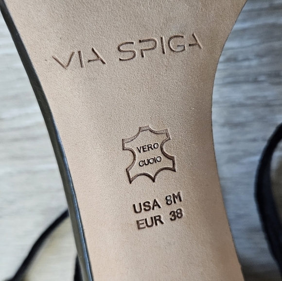 Via Spiga Vero Cuoio Leather Velvet Heel Sandals - Picture 15 of 16